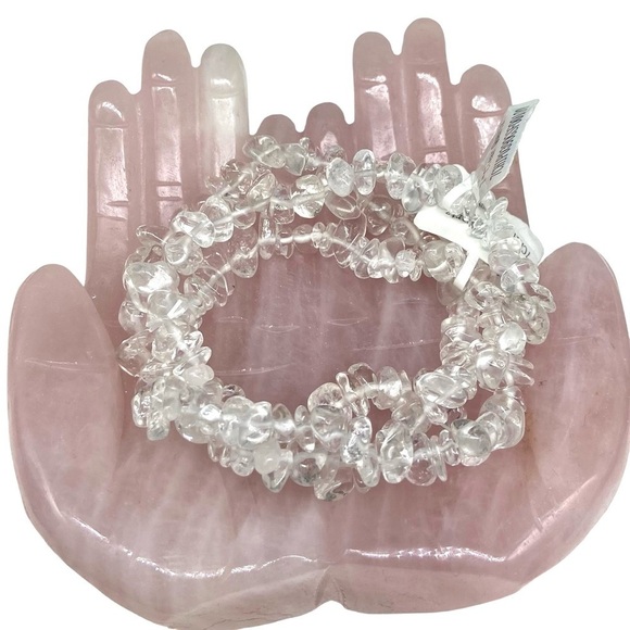 Clear Quartz Gemstone Chips Beaded Stretch Bracelet Natural Stone Crystal Boho - Picture 1 of 5
